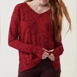 Athleta Coastal Lux V-neck Agate Paisley Red Sweatshirt Size Large